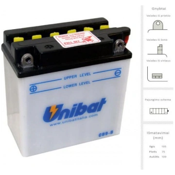 Moto Akumulators Unibat 9Ah,130A,12V