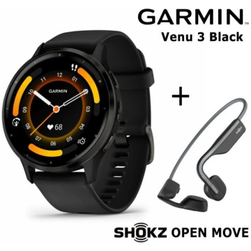 GARMIN Venu 3, Black + Shokz Open Move Grey sporta