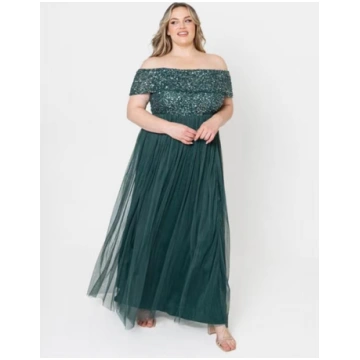 Maya Emerald Green Bridesmaid Bardot Embellished M