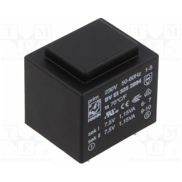 Transformer: encapsulated; 2.3VA; 230VAC; 7.5V; 7.