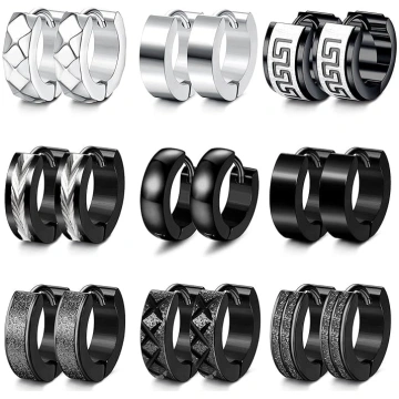 JeweBella 9 pāri Hoop Earrings Vīriešu nerūsējošā 