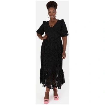 Maya Black Floral Lace Tie-Back Midaxi Dress