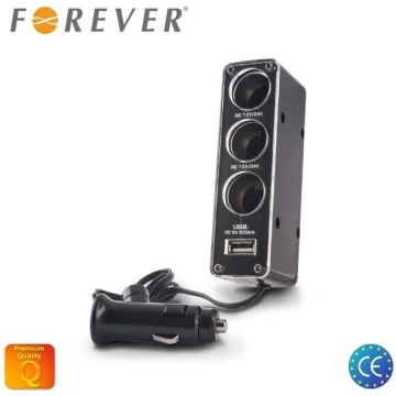 Forever 12/24V Socket splitter + USB 500mAh lādētā