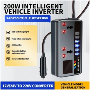 DC 12V/24V uz AC 220V 200W Automašīnas invertors P
