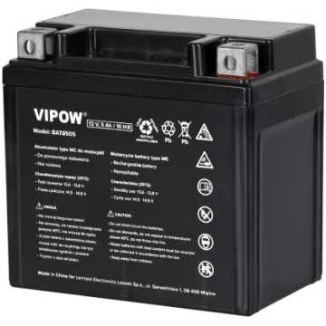Motocikla akumulators VIPOW 12V 5Ah, palaišanas st