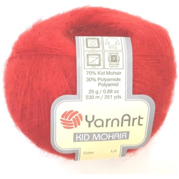 Adīšanas diegi YarnArt Kid Mohair, sarkana krāsa 0