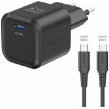 Swissten GaN USB-C 20W PD + USB-C cable Black lādē