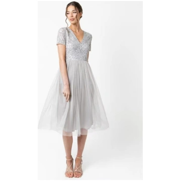 Maya Emerald V Neckline Embellished Midi Dress