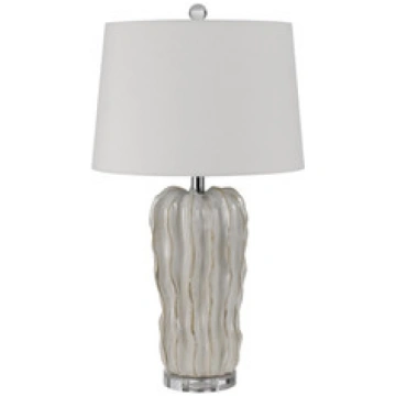 28" Pearl Glass Table Lamp With White Empire Shade