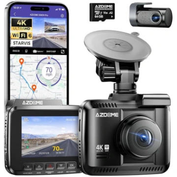 AZDOME Dashcam Automobiļa priekšējā aizmugurējā 4K