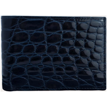Wallet in genuine crocodile flank, blue Brucle