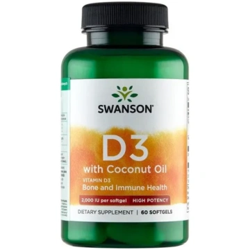 D3 vitamīns 2000 SV ar kokosriekstu eļļu, 60 mīkst