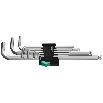 WERA Set of 9 long hex keys with ball, chrome plat
