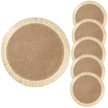VALICLUD Set of 6 Round Jute Place Mats with Fring