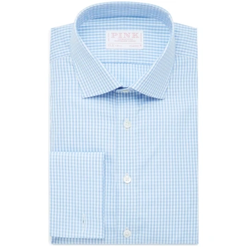 Pale Blue & White Classic Fit Double Cuff Gingham 