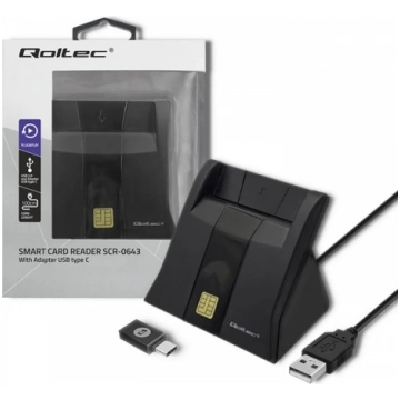 Qoltec 50643 Smart chip ID card scanner|USB 2.0 | 