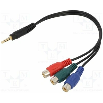 Cable; Jack 3,5mm 4pin plug,RCA socket x3; 0.24m; 