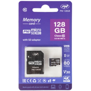 MicroSDXC 128GB atmiņas karte ar SD adapteri, 10. 