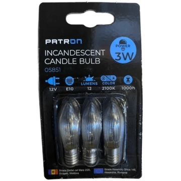 Kvēldegļa spuldze 3W E10 C6 12V Skaidra PATRON 058